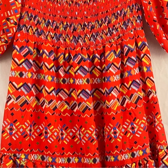 A. Calin By Flying Tomato Bohemian Smocked Tiered Bubble Puff Sleeve Dress Large - Picture 6 of 16